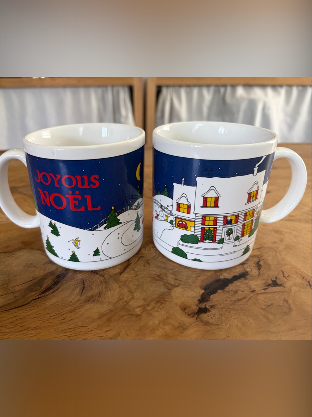 Vintage Joyous Noël Ceramic Mug Set — White and Blue Holiday Design Taylor & Ng